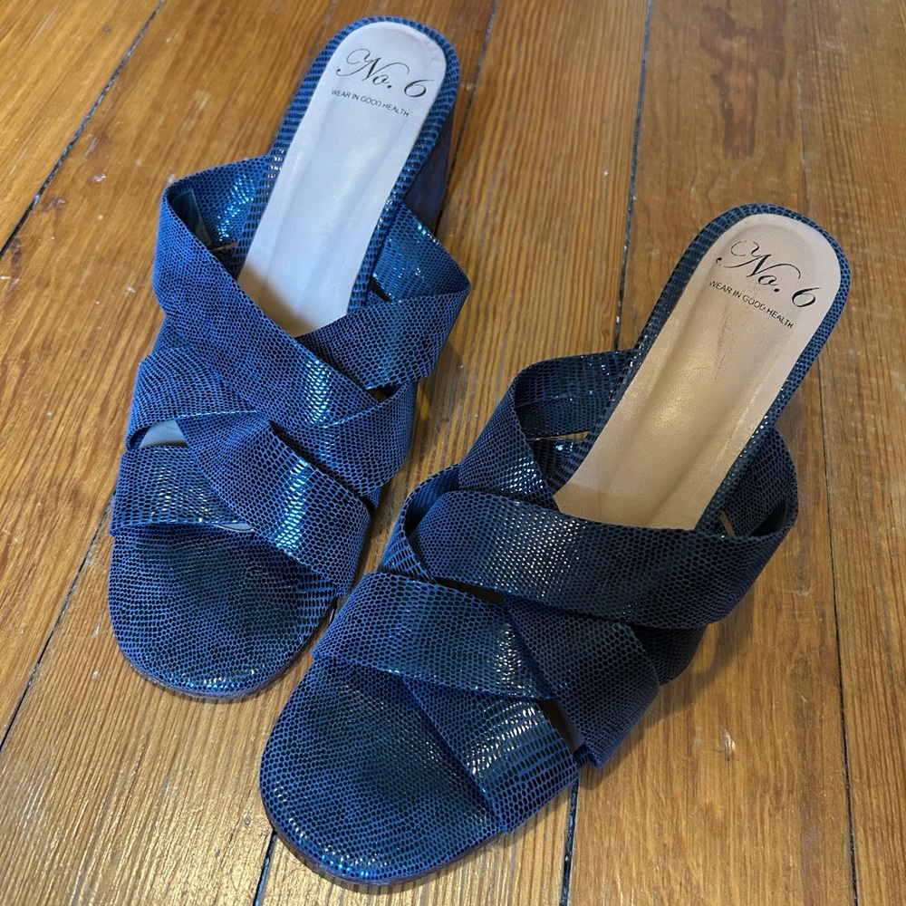 No. 6 Blue Slide Sandals with Crossover Straps